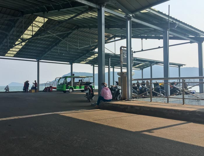 People waiting at the Phu Quoc ferry terminal.