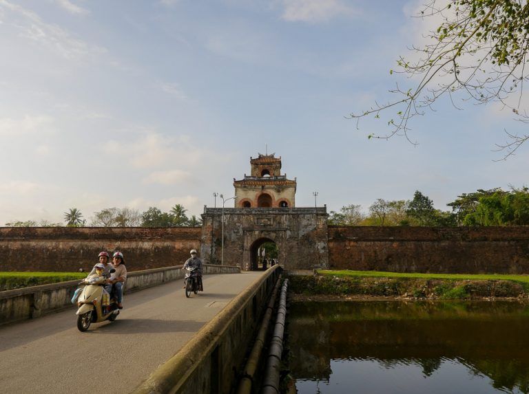 An ancient city gate and bridge in the centre of Hue